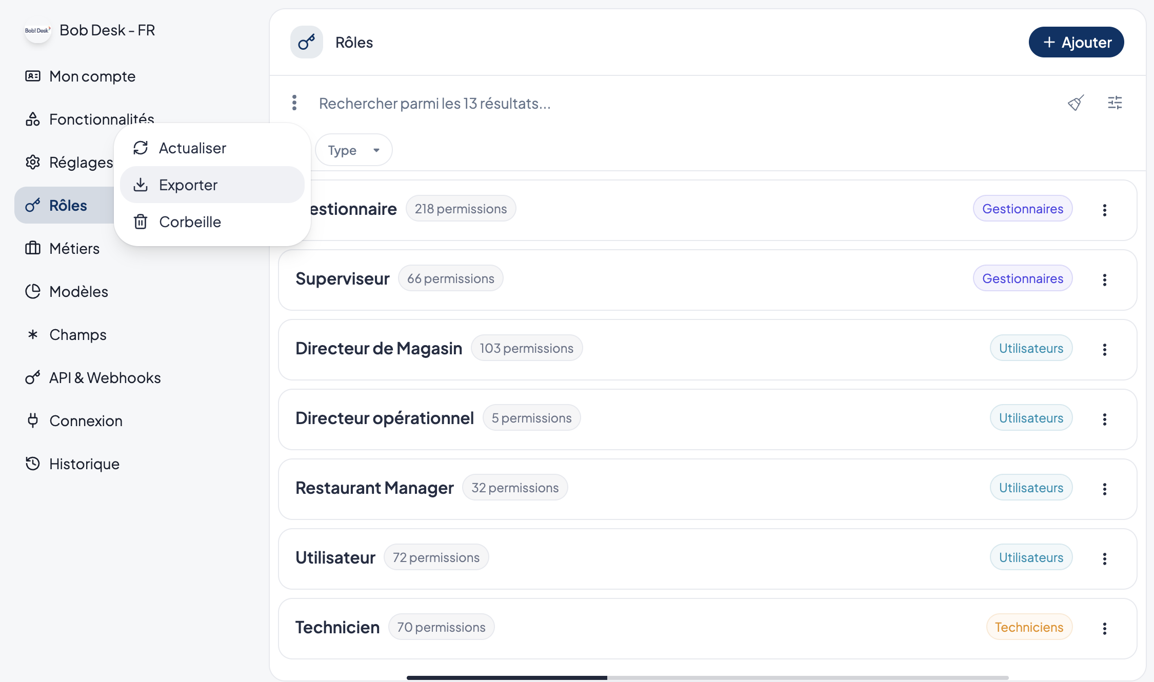🔐 Export of roles and permissions